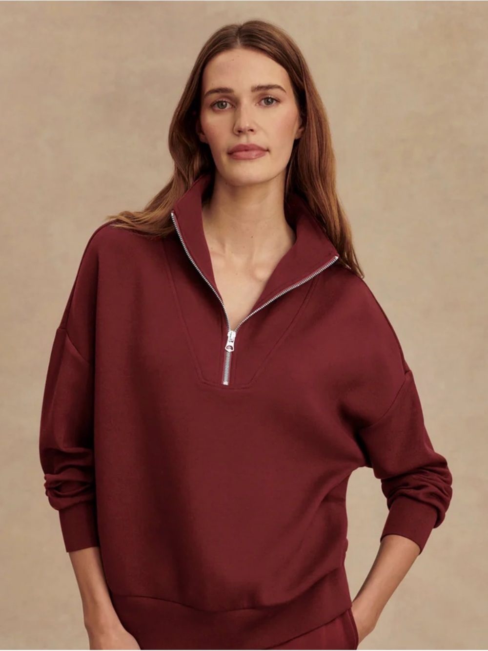 NWT Varley Hawley Half-Zip Pullover in New Maroon - Picture 4 of 14